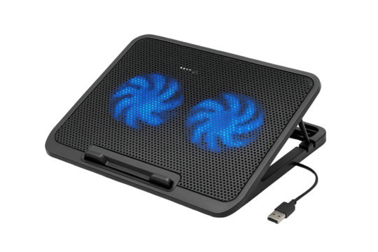 Laptop cooling pad with fans isolated on transparent background