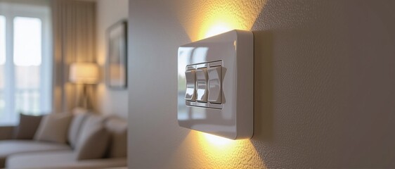 White light switches on a wall in a room.
