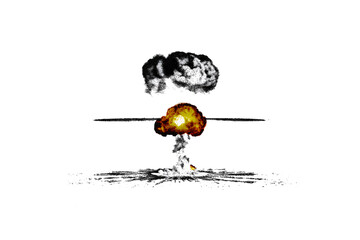 A nuclear explosion with a mushroom cloud isolated on transparent background, symbolizing destruction and power