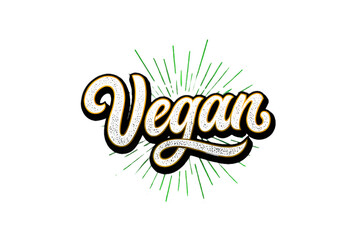 The word vegan in a stylized font with green rays isolated on transparent background, promoting plant based diet