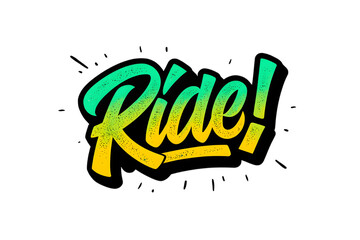 Ride text effect isolated on transparent background, perfect for skateboarding and extreme sports branding