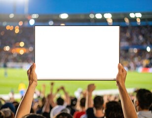Blank sign held up at a sporting event