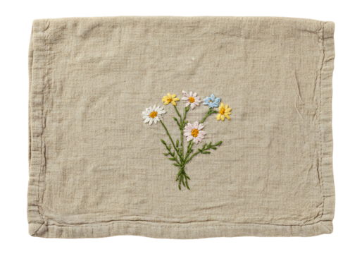 麻布に咲く繊細な花刺繍　優しい色合いのナチュラルテイスト