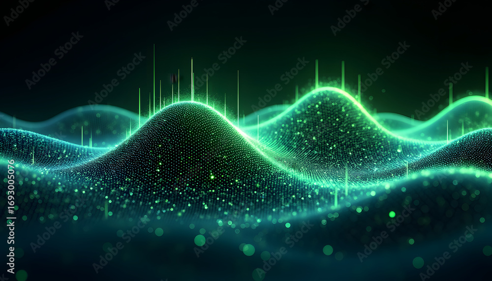 Poster abstract glowing digital waves with data visualization