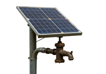 太陽光発電 給水ポンプ 錆びた鉄管  鮮明なクローズアップ写真