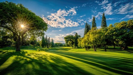 Obraz premium Golf course at sunset