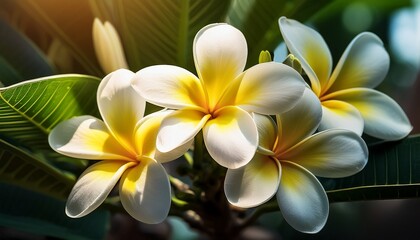 blooming frangipani flowers tropical garden nature