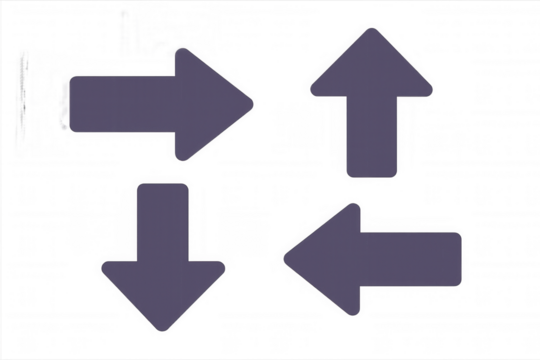Purple directional arrows pointing up, down, left, right on transparent surface, showing navigation and selection options