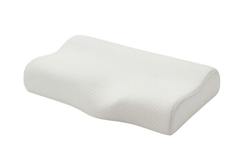 Photo of ergonomic memory foam pillow for neck support and comfortable sleep, isolated on transparent background