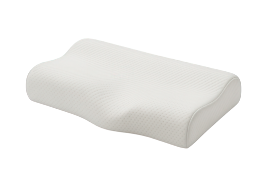 Photo of ergonomic memory foam pillow for neck support and comfortable sleep, isolated on transparent background