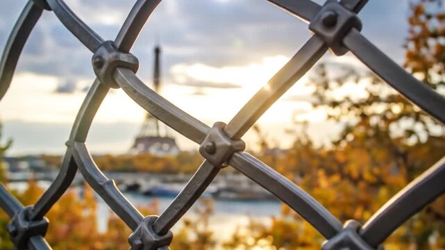 Metal fence view of eiffel tower