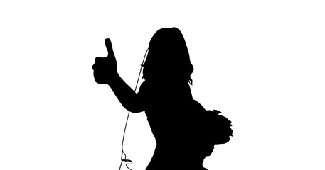 Dynamic silhouette of a cheerleader giving a thumbs-up gesture, suggesting excitement, enthusiasm, and positive energy.