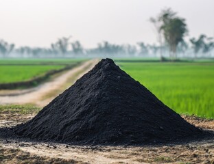 Naklejka premium Dark pile of soil in a rural field