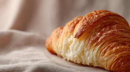 Golden croissant nestled on linen, whispering buttery tales of French Patisserie Day, breakfast solace, and artisanal ritual savoring