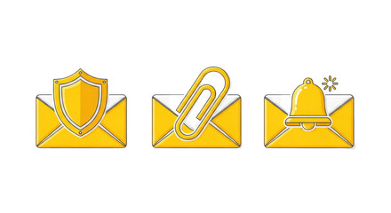 3d golden envelopes with trophy paperclip and bell icons