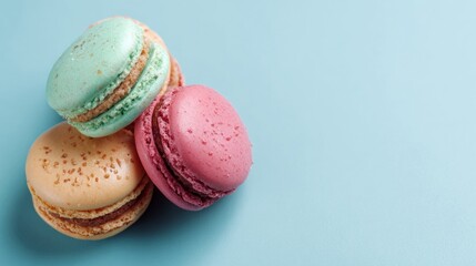 Colorful macarons stacked like festive planets, cosmic confections for Bastille Day celebrations, delicate French pastry delight