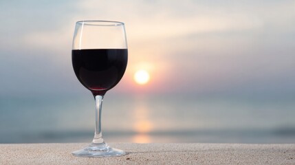 A lone wine glass serenely cradles twilight dreams, evoking National Wine Day's quiet gratitude and enigmatic sunset musings