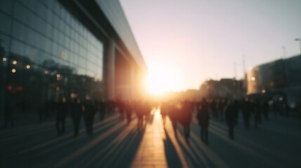 Sunset silhouettes, urban commuters blur into the horizon, embodying fleeting unity akin to World Hello Day's ephemeral connections