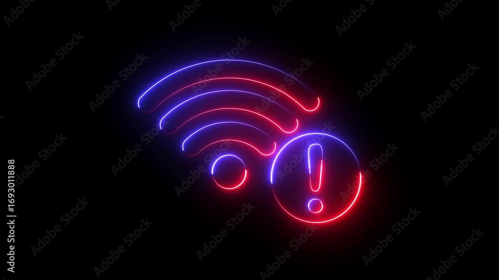 Fototapete wifi with warning attention icon animation glowing neon red and blue color danger risk wireless inte