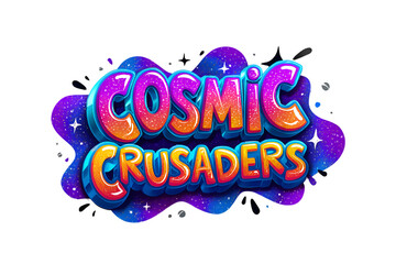 Cosmic crusaders text effect with galaxy background isolated on transparent background modern typography design