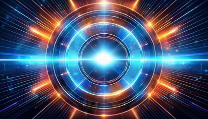 futuristic glowing circular interface with radiating light beams