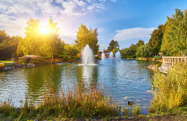 Fountains in a Landscaped Park