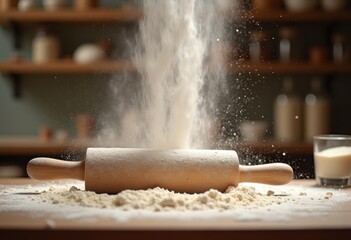 Dynamic Flour Dusting Rolling Pin Baking Process Artistry Culinary Delight Kitchen Technique