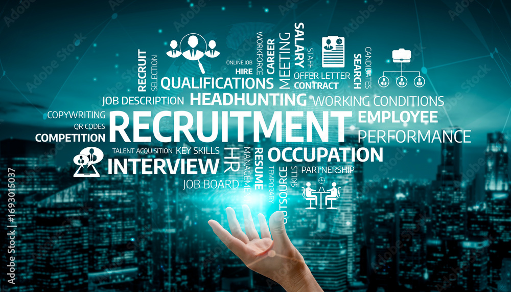 Poster this image showcases modern recruitment concepts with visual elements representing job descriptions,
