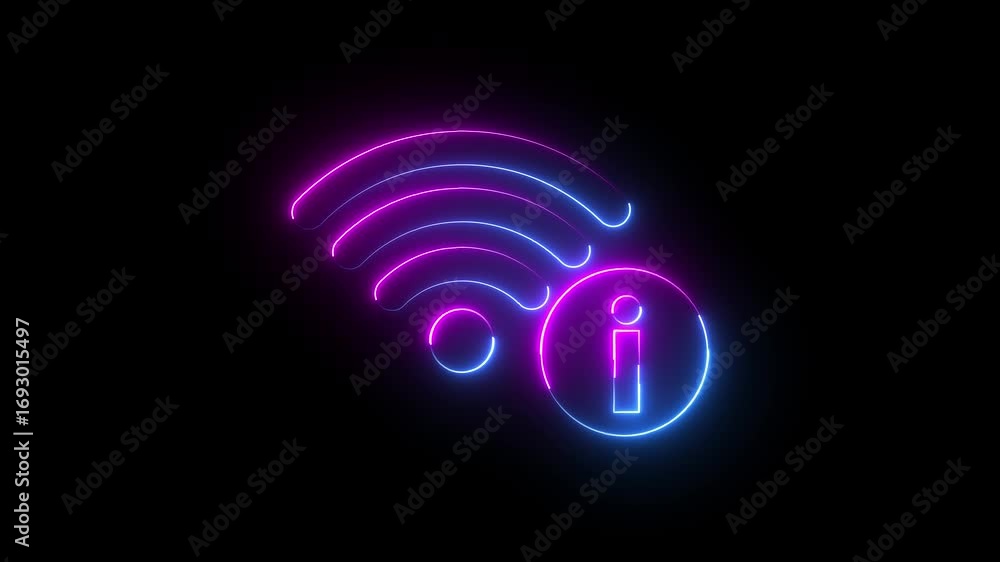 Fototapete wifi with information icon animation glowing neon pink and blue color wireless internet device info 