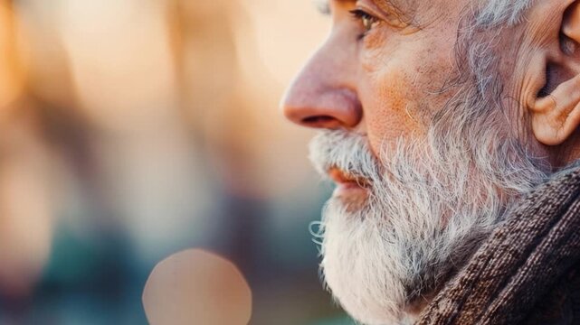 A close-up shot of a man's face featuring a thick beard