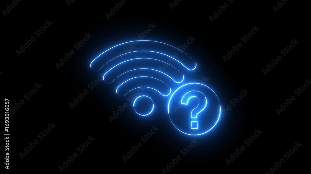 Fototapete wifi with question mark icon animation glowing neon blue color wireless internet device mobile phone