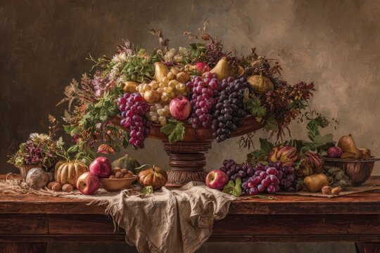Abundant Fruit Still Life in the Style of Old Masters.