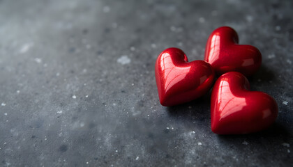 Fototapeta premium Red hearts on a dark gray surface