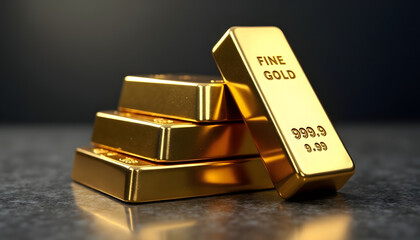 Gold bars stacked on a textured surface.