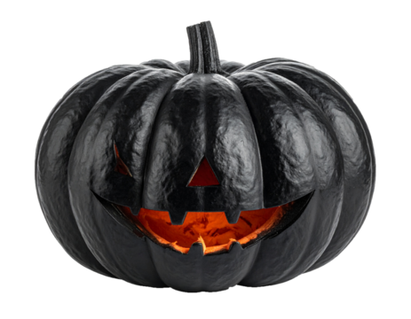 Black Halloween Pumpkin Jack O’Lantern Isolated on Transparent Background