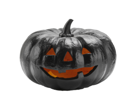 Black Halloween Pumpkin Jack O’Lantern Isolated on Transparent Background