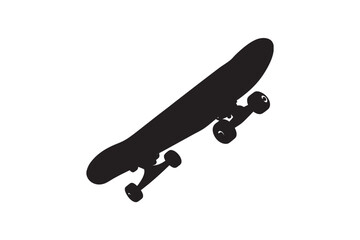 A black silhouette of a skateboard with wheels on a white background showcasing its iconic shape and design silhouette