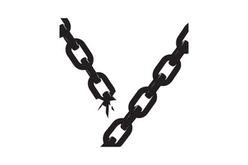 A broken chain link in silhouette symbolizing freedom and the end of captivity or restriction