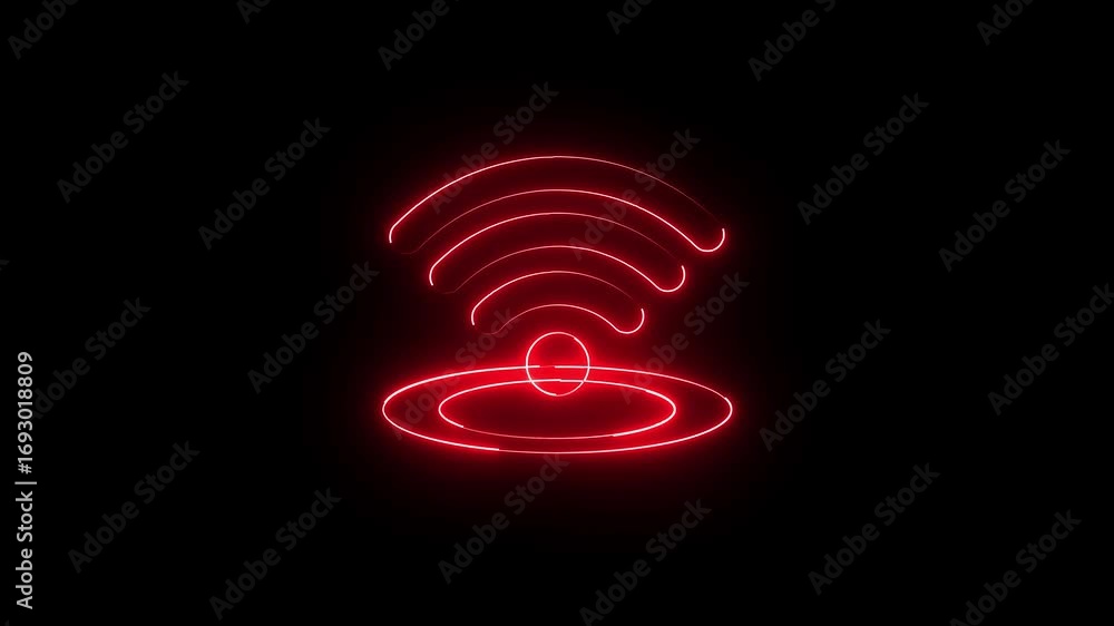 Poster wifi icon animation glowing neon red color wireless internet computer mobile phone network router co