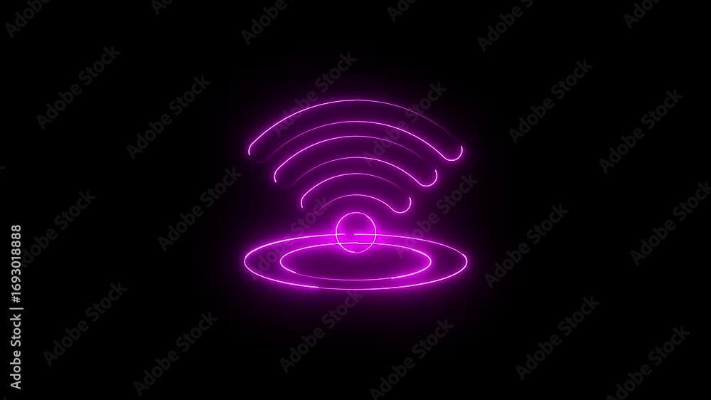 Poster wifi icon animation glowing neon pink color wireless internet computer mobile phone network router c