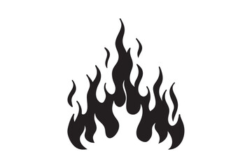 Abstract black silhouette of dynamic flickering flames rising upwards against a white background representing fire and heat silhouette