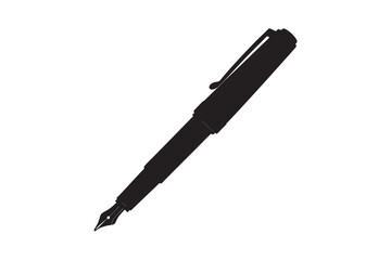 A classic black fountain pen depicted as a stark silhouette against a clean white background symbolizing writing and creativity silhouette