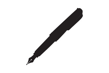 A classic fountain pen with a nib and cap depicted as a stark black silhouette on a white background symbolizing writing and creativity silhouette