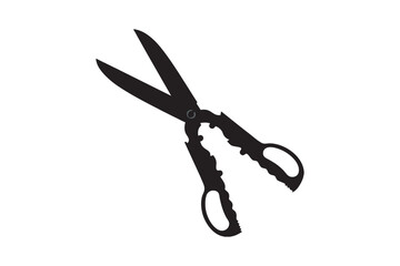 A black silhouette of garden shears with open blades and handles on a white background representing gardening and tools silhouette