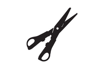 A stark black silhouette of open scissors with a vintage feel against a clean white background symbolizing cutting or crafting silhouette
