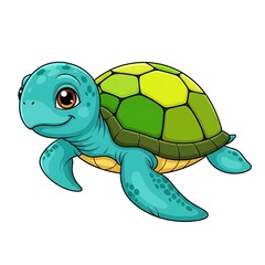 Fototapeta premium Cute cartoon turtle with a shell isolated on white background, vector illustration