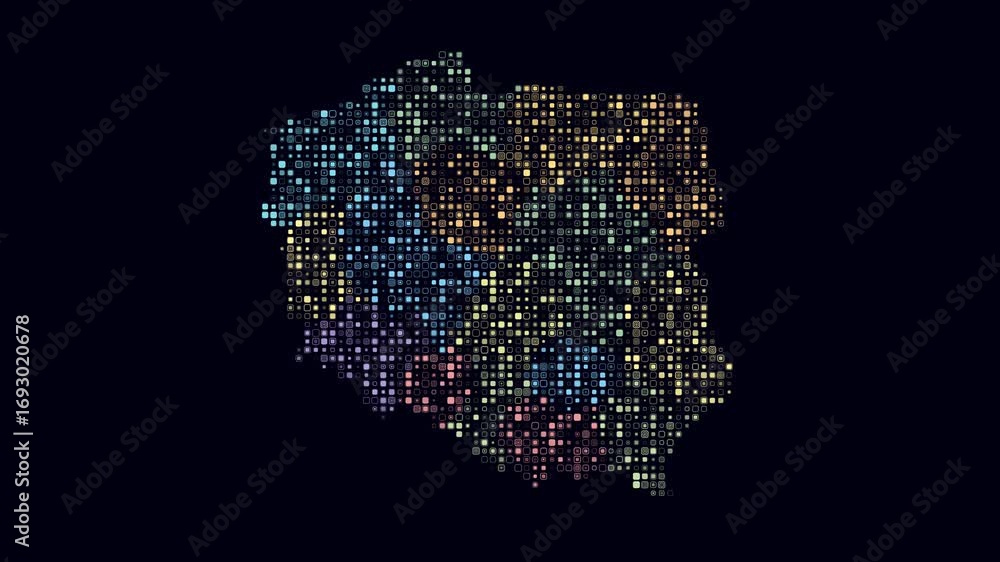 Fototapete poland map animation. shape of the country with pulsating colored dots. small size rounded square bl