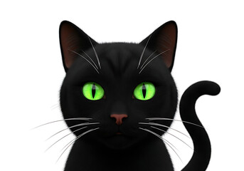 Close-up of a black cat with glowing green eyes