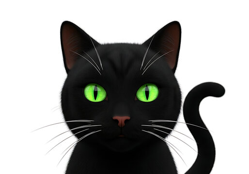 Close-up of a black cat with glowing green eyes