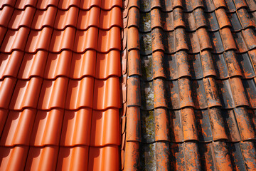 Fototapeta premium Cleaned Versus Dirty Orange Roof Tiles image